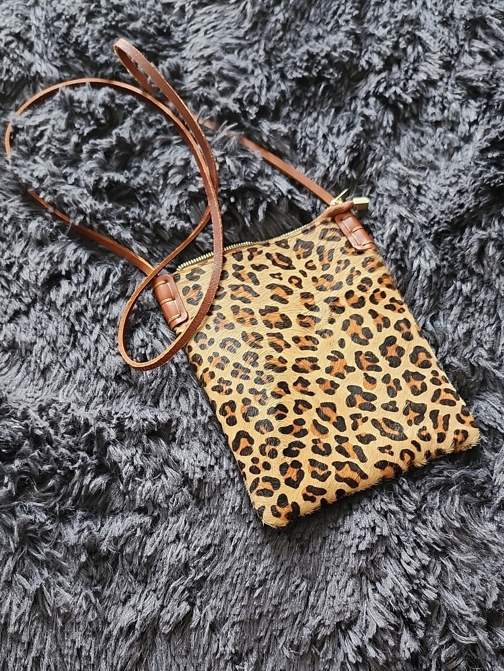 Leopard Print Faux Horsehair Crossbody Shoulder Bag